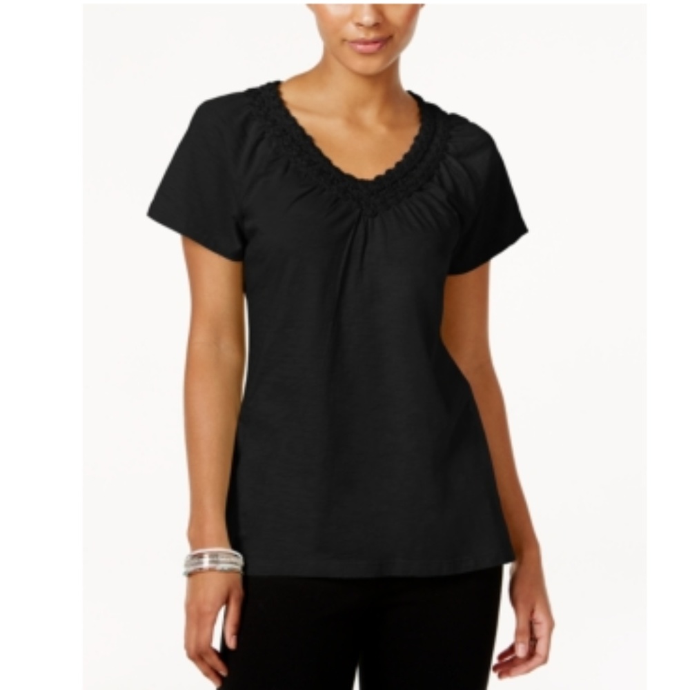 JM Collection Cotton Crochet-Trim Top